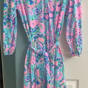 Lilly Pulitzer Vibrant Pink and Blue Midi Dress